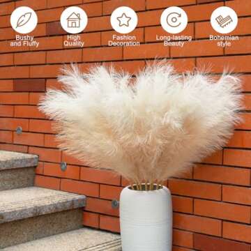 Ouddy Decor 8 Pcs Faux Pampas Grass Decor 38"/97cm Tall Artificial Large Pompas Grass Fluffy Bulrush Floral Fake Plants Floor Vase Filler for Home Wedding Party Boho Decorations, Beige Mixed