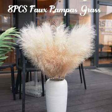 Ouddy Decor 8 Pcs Faux Pampas Grass Decor 38"/97cm Tall Artificial Large Pompas Grass Fluffy Bulrush Floral Fake Plants Floor Vase Filler for Home Wedding Party Boho Decorations, Beige Mixed