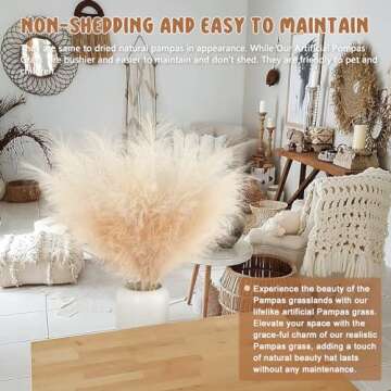 Ouddy Decor 8 Pcs Faux Pampas Grass Decor 38"/97cm Tall Artificial Large Pompas Grass Fluffy Bulrush Floral Fake Plants Floor Vase Filler for Home Wedding Party Boho Decorations, Beige Mixed