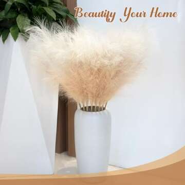 Ouddy Decor 8 Pcs Faux Pampas Grass Decor 38"/97cm Tall Artificial Large Pompas Grass Fluffy Bulrush Floral Fake Plants Floor Vase Filler for Home Wedding Party Boho Decorations, Beige Mixed