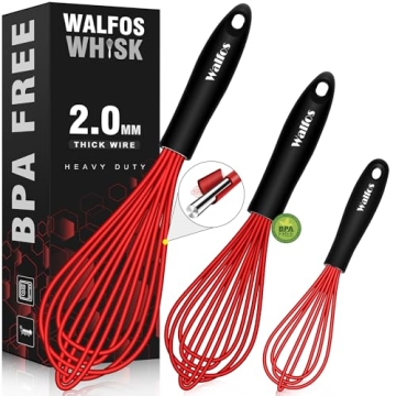 Walfos Silicone Whisks: Heat Resistant, Non-Scratch & Easy to Clean Set of 3