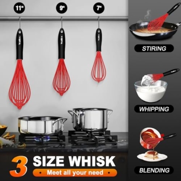 Walfos Silicone Whisk Set - Heat Resistant & Dishwasher Safe  