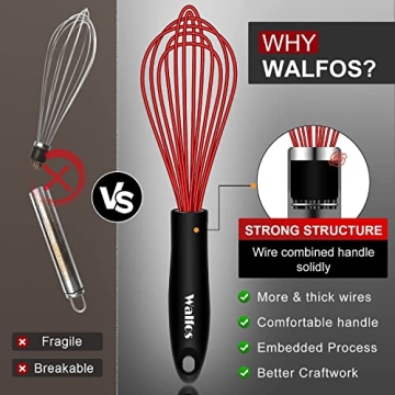 Walfos Silicone Whisk Set - Heat Resistant & Dishwasher Safe  