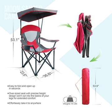 ALPHA CAMP Mesh Canopy Chair Folding Camping Chair - Red