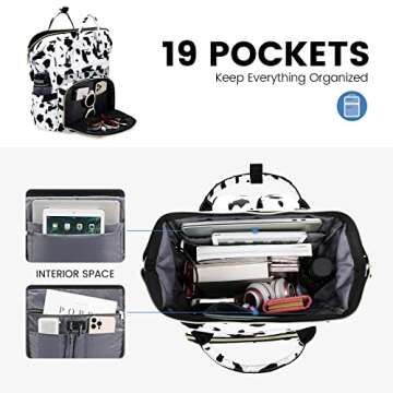 LOVEVOOK Laptop Backpack for Women 15.6 Inch, Teacher Purse Water-resistant Travel with USB Charging Port, College Bookbag Nurse/Work Bags (Cow Spots)