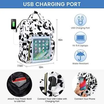 LOVEVOOK Laptop Backpack for Women 15.6 Inch, Teacher Purse Water-resistant Travel with USB Charging Port, College Bookbag Nurse/Work Bags (Cow Spots)