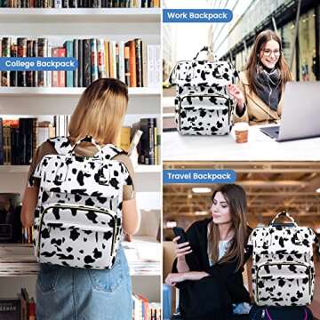 LOVEVOOK Laptop Backpack for Women 15.6 Inch, Teacher Purse Water-resistant Travel with USB Charging Port, College Bookbag Nurse/Work Bags (Cow Spots)