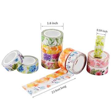 Knaid Floral Washi Tape Set, Assorted 12 Rolls of Spring Flower Decorative Paper Tapes for Arts and ...