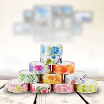 Knaid Floral Washi Tape Set, Assorted 12 Rolls of Spring Flower Decorative Paper Tapes for Arts and DIY Crafts, Scrapbooking, Bullet Journal, Planner, Gift Wrapping, Holiday Decoration