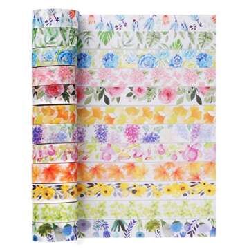 Knaid Floral Washi Tape Set, Assorted 12 Rolls of Spring Flower Decorative Paper Tapes for Arts and DIY Crafts, Scrapbooking, Bullet Journal, Planner, Gift Wrapping, Holiday Decoration