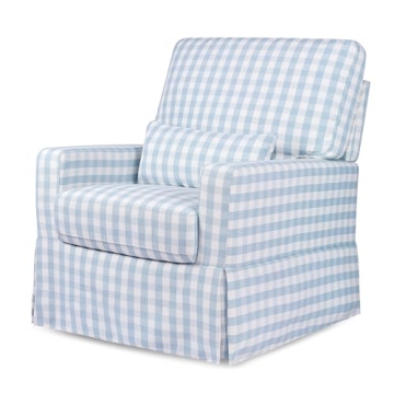Namesake Crawford Pillowback Comfort Swivel Glider in Blue Gingham