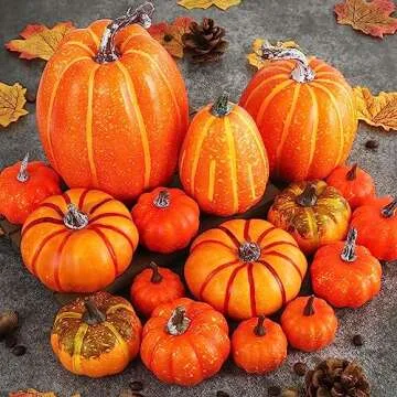 Ywlake 16 Pcs Pumpkin Fall Decorations - Decorative Large & Small Foam Faux Pumpkins for Halloween &...