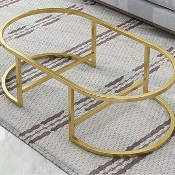 LITFAD Modern Oval Faux Marble Coffee Table with Gold Metal Frame Living Room Table with Shelf Cocktail Table - Shelves Included 18" H x 47" L x 24" W White