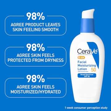 CeraVe AM Facial Moisturizing Lotion SPF 50, Face Moisturizer with SPF, Hyaluronic Acid, Niacinamide & Ceramides, Non-Greasy, Blends Seamlessly With No White Cast, Non Comedogenic Sunscreen, 3 Oz