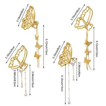 4 PACK Metal Big Gold Butterfly Hair Clips - Chic Accessories for Women