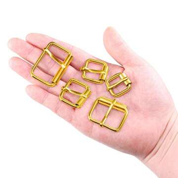 Swpeet 50Pcs 5 Sizes 1/2" 3/4" 1" 5/4" 5/8" Multi-purpose Metal Roller Buckle Ring Assortment Kit for Hardware Belt Bags Ring (Gold)