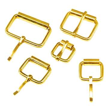 Swpeet 50Pcs 5 Sizes 1/2" 3/4" 1" 5/4" 5/8" Multi-purpose Metal Roller Buckle Ring Assortment Kit for Hardware Belt Bags Ring (Gold)