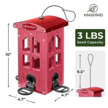 Kingsyard Rainproof Bird Feeder for Outdoor Hanging - Recycled Plastic Wild Bird Feeder with Metal Mesh Tray, Garden Yard Decoration, Red