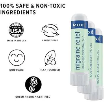 MOXE Migraine Relief Nasal Inhalers, Essential Oils for Headaches & Tension Relief, Portable Aromatherapy, Easy-to-Use, Pure & Undiluted, Peppermint, Spearmint, Eucalyptus, Tea Tree, USA Made, 3 Pack