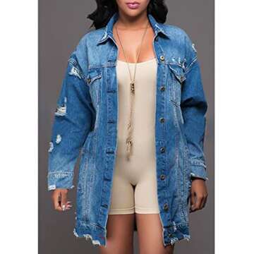 SOMTHRON Women's Distressed Denim Jeans Outfits Coat Spring Fall Ripped Jeans Outerwear Denim Jacket(BE-L)