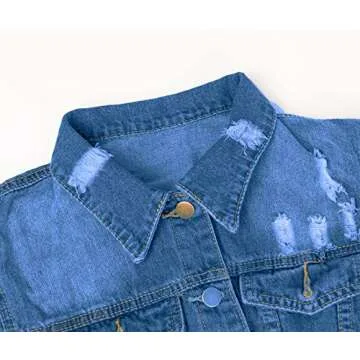 SOMTHRON Women's Distressed Denim Jeans Outfits Coat Spring Fall Ripped Jeans Outerwear Denim Jacket(BE-L)