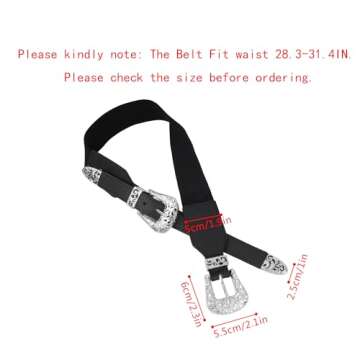CLARA Women Vintage Western Waist Belt Double Buckle Belt Elastic Stretch Belt PU Leather Waistband ...