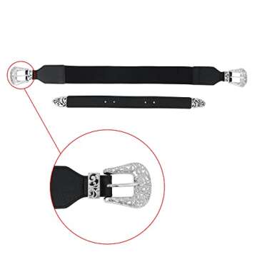 CLARA Women Vintage Western Waist Belt Double Buckle Belt Elastic Stretch Belt PU Leather Waistband for Jeans Dress, Zz-silver, One Size (yd-07245-02CL)
