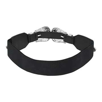 CLARA Women Vintage Western Waist Belt Double Buckle Belt Elastic Stretch Belt PU Leather Waistband for Jeans Dress, Zz-silver, One Size (yd-07245-02CL)