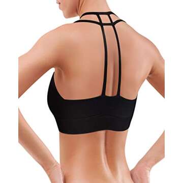 Rolewpy Women's Sports Bra Medium Support Strappy Wirefree Yoga Bras Workout Gym Activewear (Black S...