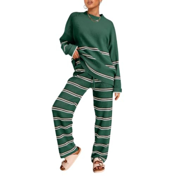 LILLUSORY 2 Piece Outfits for Women 2024 Fall Fashion Oversized Striped Sweaters Sets Cozy Lounge Se...