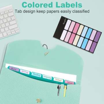 Sooez 7 Pocket Expanding File Folder, Premium Accordion File Organizer, Letter Size Folders for Documents, Sleek Filing Folders with Bungee Closure, Portable Folders for School Office Supplies, Green