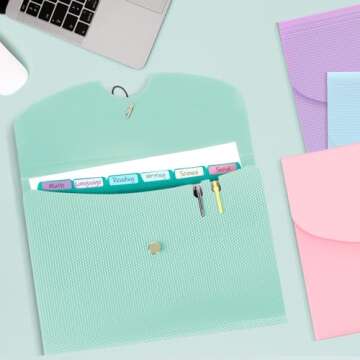 Sooez 7 Pocket Expanding File Folder, Premium Accordion File Organizer, Letter Size Folders for Documents, Sleek Filing Folders with Bungee Closure, Portable Folders for School Office Supplies, Green