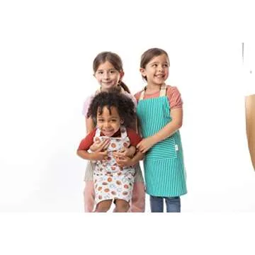 TOVLA JR. Kids Toddler Apron Set - 2-Pack Kid Apron with Pockets - Adjustable Comfortable Cotton Child Apron - Colorful Childrens Aprons - Cooking, Baking, Painting - Fun Aprons for Girls, Boys 3-10