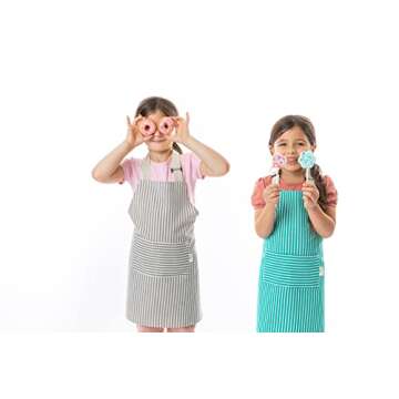 TOVLA JR. Kids Toddler Apron Set - 2-Pack Kid Apron with Pockets - Adjustable Comfortable Cotton Child Apron - Colorful Childrens Aprons - Cooking, Baking, Painting - Fun Aprons for Girls, Boys 3-10