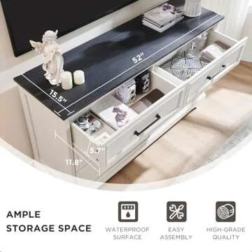 ACCOHOHO Farmhouse 6 Drawer Dresser for Bedroom, 52 Inch Wide Modern Dresser TV Stand with Large Drawers & Bar Handles, Rustic Wood Chest of Drawers for Bedroom, Living Room, Hallway, Off White