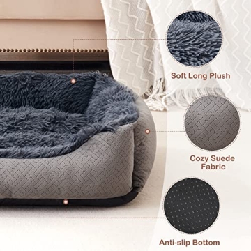 NVENHO Medium Dog Bed for Medium Small Large Dogs, Rectangle Washable Dog Bed, Orthopedic Dog Sofa Bed, Durable Plush Pet Bed, Soft Calming Sleeping Puppy Bed with Anti-Slip Bottom M(25"x21"x8")