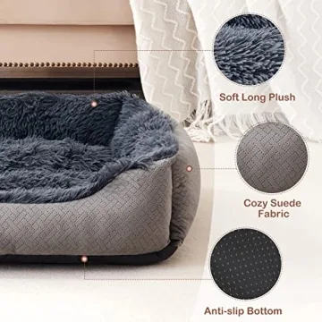NVENHO Medium Dog Bed for Medium Small Large Dogs, Rectangle Washable Dog Bed, Orthopedic Dog Sofa Bed, Durable Plush Pet Bed, Soft Calming Sleeping Puppy Bed with Anti-Slip Bottom M(25"x21"x8")