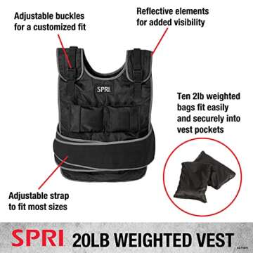 SPRI 20 lb Weighted Vest for Running & Strength Training - Adjustable Workout Gear