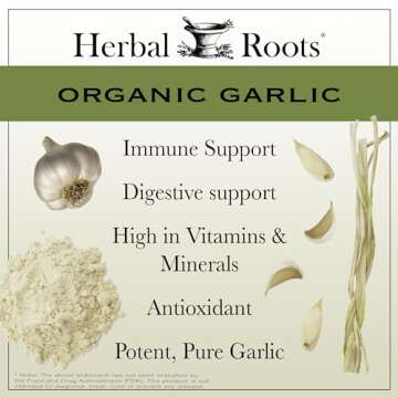 Herbal Roots Organic Whole Bulb Garlic Pills - Potent Extra Strength | 600 mg - 60 Organic Vegan Capsules
