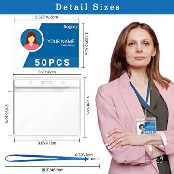 Segarty Lanyards with ID Holder - 50 Pack Horizontal Name Tags Badge Holders with Blue Strap Lanyard...