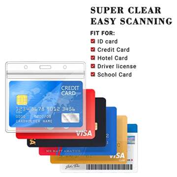 Segarty Lanyards with ID Holder - 50 Pack Horizontal Name Tags Badge Holders with Blue Strap Lanyards Bulk, Clear Waterproof Plastic Nametags Badges for School Students Teachers, Work Office