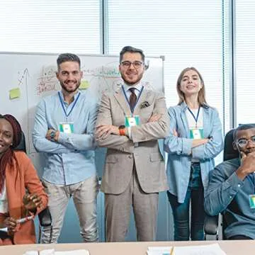 Segarty Lanyards with ID Holder - 50 Pack Horizontal Name Tags Badge Holders with Blue Strap Lanyards Bulk, Clear Waterproof Plastic Nametags Badges for School Students Teachers, Work Office