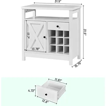 Stylish White Coffee Bar Cabinet with Wine Storage