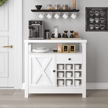 Stylish White Coffee Bar Cabinet with Wine Storage