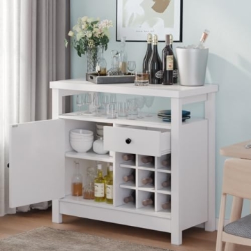 Stylish White Coffee Bar Cabinet with Wine Storage