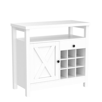 Stylish White Coffee Bar Cabinet with Wine Storage