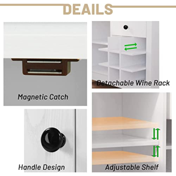 Stylish White Coffee Bar Cabinet with Wine Storage