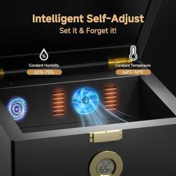 KingChii Vintage Wooden Storage Cigar Humidor, 25-50 Cigars, Intelligent Humidity (65%-75%) & Temper...