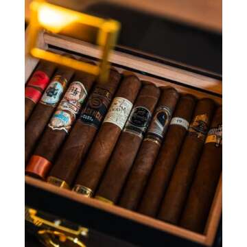 KingChii Vintage Wooden Storage Cigar Humidor, 25-50 Cigars, Intelligent Humidity (65%-75%) & Temperature Control (64°F-74°F), Spanish Cedar, Includes Type C & Plug Cable, Ideal for Father’s Day