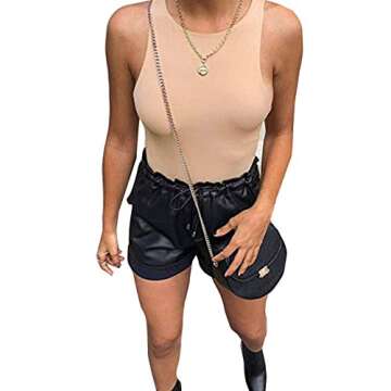 GEMBERA Women's Sleeveless High Neck Racerback Tank Bodysuit Basic Cotton Thong Leotard Khaki,S